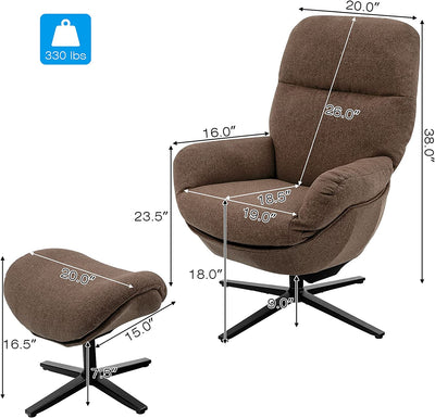 Modern Swivel Lounge Rocking Chair Upholstered 360 Accent Lazy Recliner Armchair with Ottoman and Aluminum Alloy Base