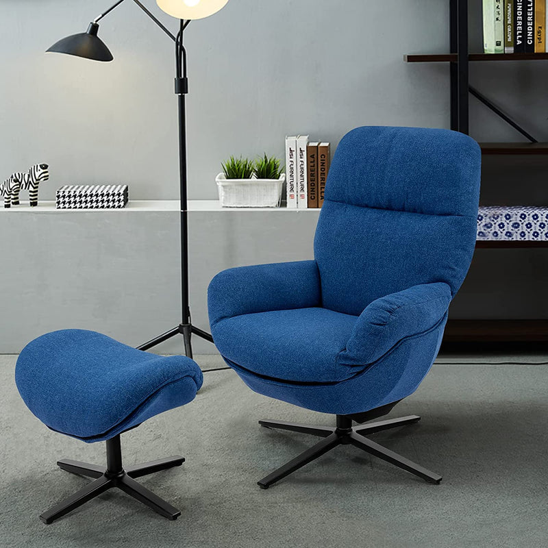 Modern Swivel Lounge Rocking Chair Upholstered 360 Accent Lazy Recliner Armchair with Ottoman and Aluminum Alloy Base