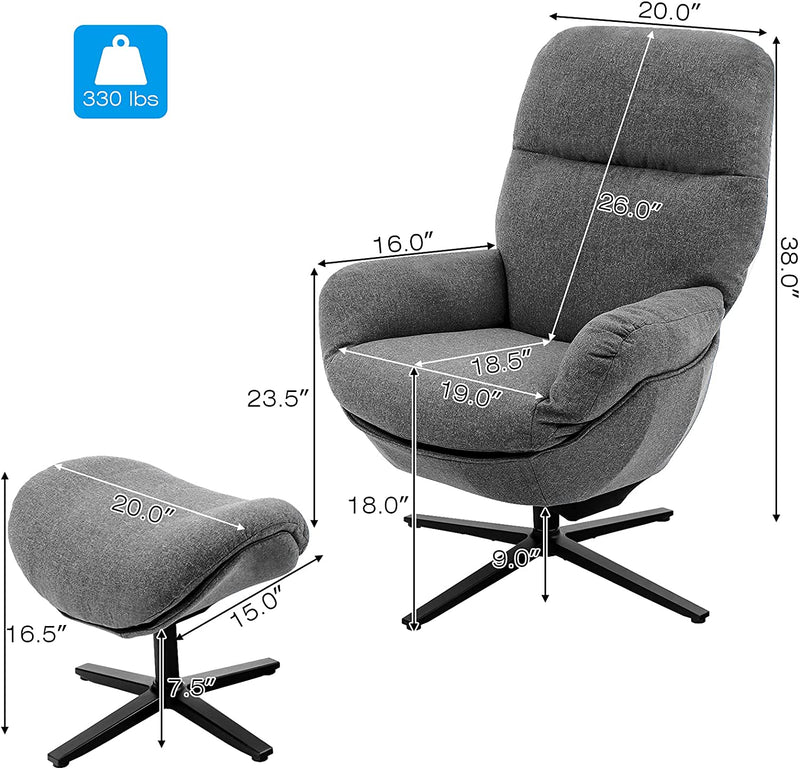 Modern Swivel Lounge Rocking Chair Upholstered 360 Accent Lazy Recliner Armchair with Ottoman and Aluminum Alloy Base