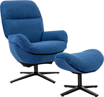 Modern Swivel Lounge Rocking Chair Upholstered 360 Accent Lazy Recliner Armchair with Ottoman and Aluminum Alloy Base