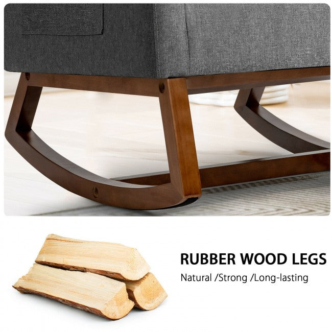 Modern Upholstered Rocking Chair High Back Lounge Armchair with Side Pocket and Fabric Padded Seat