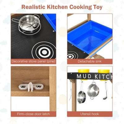 Outdoor Mud Kids Kitchen Playset Wooden Pretend Play Toy with Kitchenware