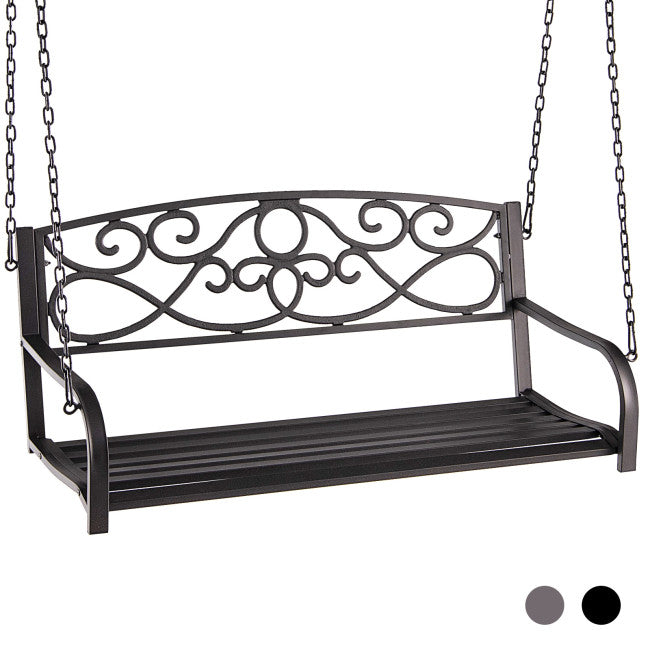 Outdoor 2-Person Metal Porch Swing Chair Patio Hanging Bench with Sturdy Chains and Wide Seat