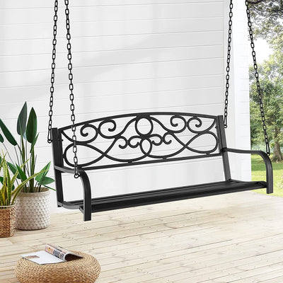 Outdoor 2-Person Metal Porch Swing Chair Patio Hanging Bench with Sturdy Chains and Wide Seat