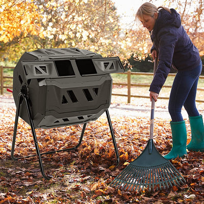 Outdoor 43 Gallon Composting Tumbler Dual Chamber Rotating Compost Bin Barrel with Sliding Door and Aeration System