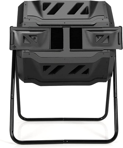 Outdoor 43 Gallon Composting Tumbler Dual Chamber Rotating Compost Bin Barrel with Sliding Door and Aeration System