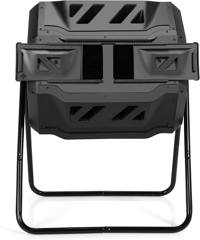 Outdoor 43 Gallon Composting Tumbler Dual Chamber Rotating Compost Bin Barrel with Sliding Door and Aeration System