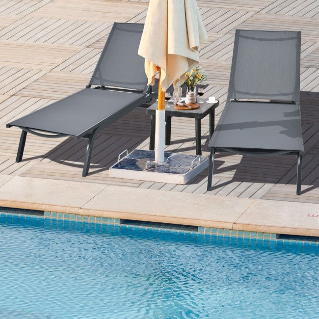 Outdoor 6-Position Adjustable Fabric Recliner Chair Patio Lounge Chair with Large Wheels