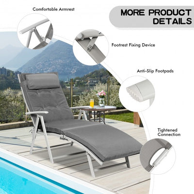 Outdoor 7-Position Folding Chaise Lounge Chair Pool Reclining Beach Chair with Pillow and Cushion