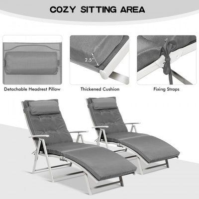 Outdoor 7-Position Folding Chaise Lounge Chair Pool Reclining Beach Chair with Pillow and Cushion