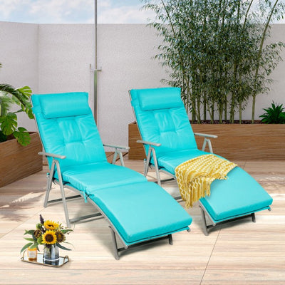 Outdoor 7-Position Folding Chaise Lounge Chair Pool Reclining Beach Chair with Pillow and Cushion