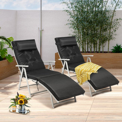 Outdoor 7-Position Folding Chaise Lounge Chair Pool Reclining Beach Chair with Pillow and Cushion