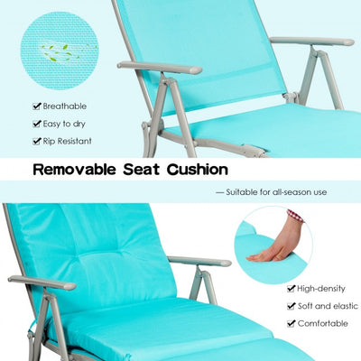 Outdoor 7-Position Folding Chaise Lounge Chair Pool Reclining Beach Chair with Pillow and Cushion