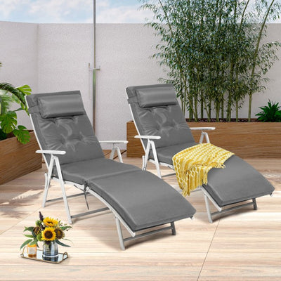 Outdoor 7-Position Folding Chaise Lounge Chair Pool Reclining Beach Chair with Pillow and Cushion