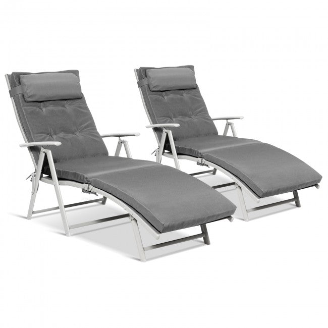 Outdoor 7-Position Folding Chaise Lounge Chair Pool Reclining Beach Chair with Pillow and Cushion