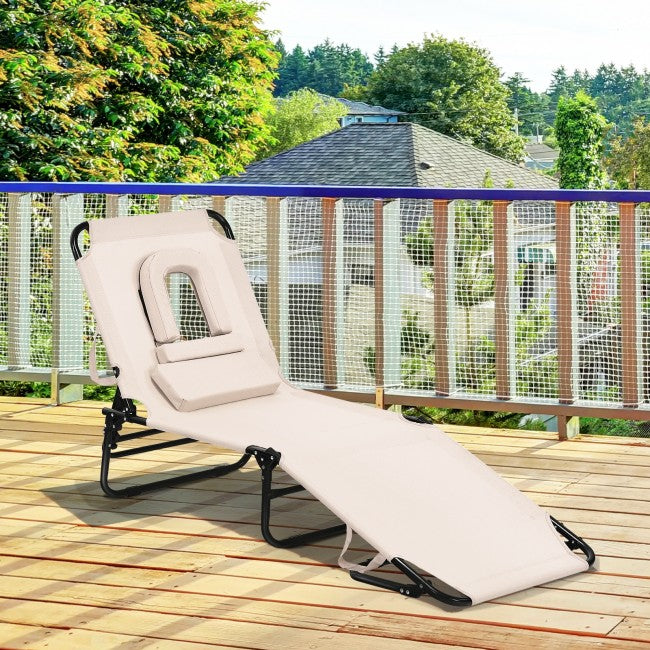 Outdoor Adjustable Folding Beach Lounge Chaise Patio Pool Recliner Chair with Detachable Pillows
