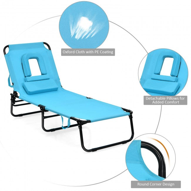 Outdoor Adjustable Folding Beach Lounge Chaise Patio Pool Recliner Chair with Detachable Pillows