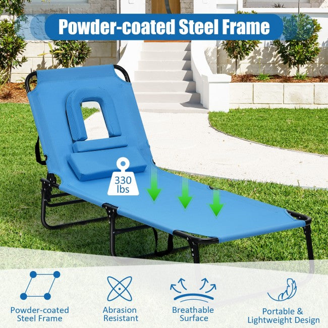 Outdoor Adjustable Folding Beach Lounge Chaise Patio Pool Recliner Chair with Detachable Pillows