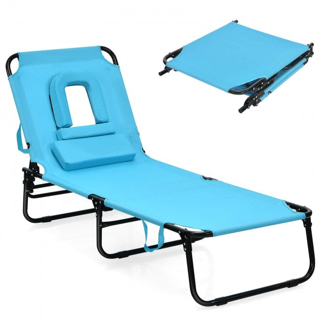 Outdoor Adjustable Folding Beach Lounge Chaise Patio Pool Recliner Chair with Detachable Pillows