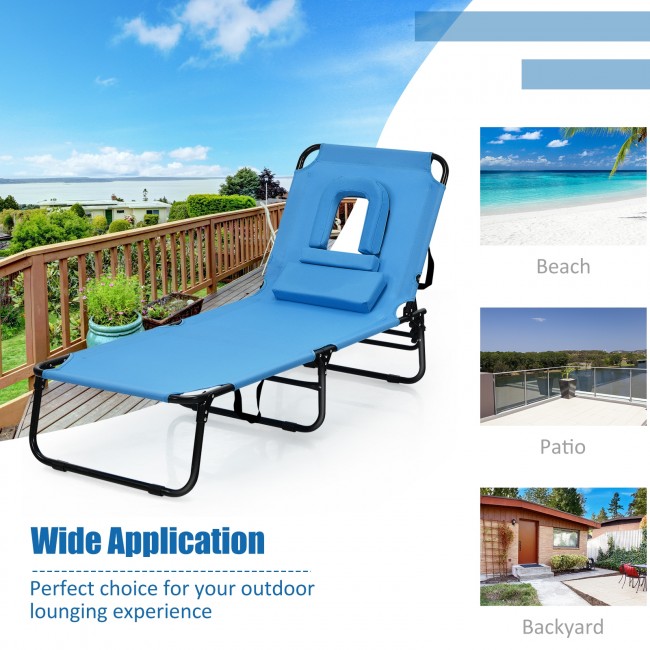 Outdoor Adjustable Folding Beach Lounge Chaise Patio Pool Recliner Chair with Detachable Pillows