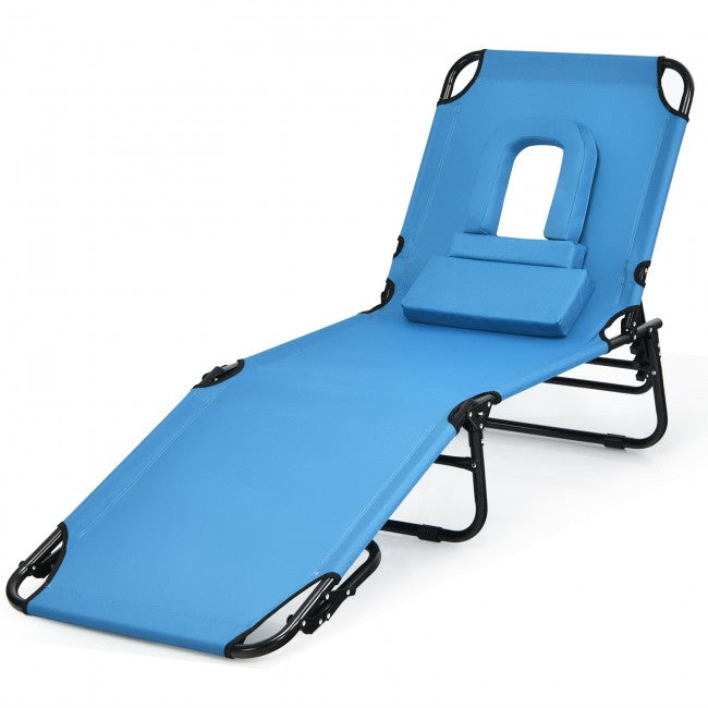 Outdoor Adjustable Folding Beach Lounge Chaise Patio Pool Recliner Chair with Detachable Pillows