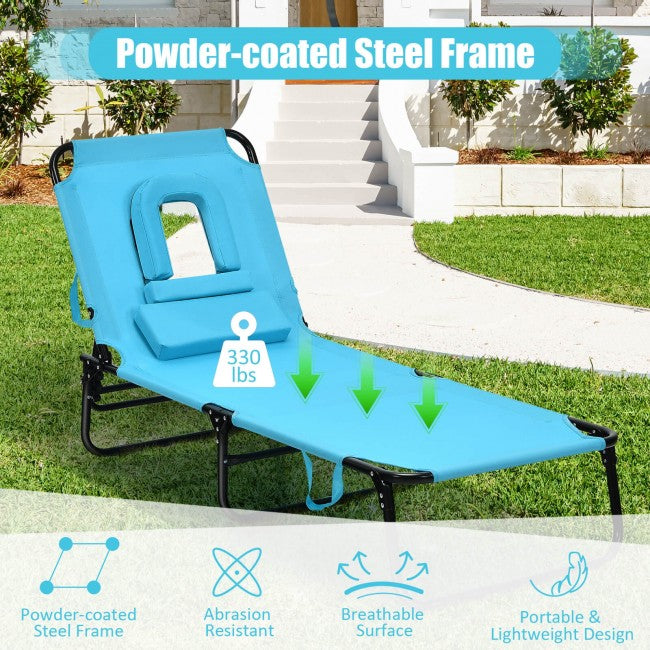 Outdoor Adjustable Folding Beach Lounge Chaise Patio Pool Recliner Chair with Detachable Pillows