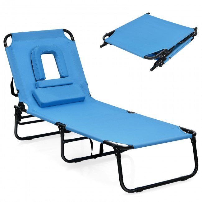 Outdoor Adjustable Folding Beach Lounge Chaise Patio Pool Recliner Chair with Detachable Pillows