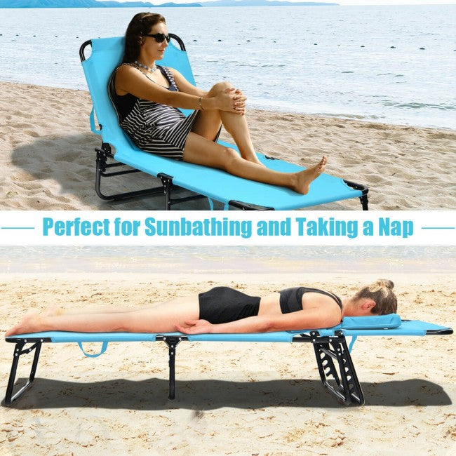 Outdoor Adjustable Folding Beach Lounge Chaise Patio Pool Recliner Chair with Detachable Pillows