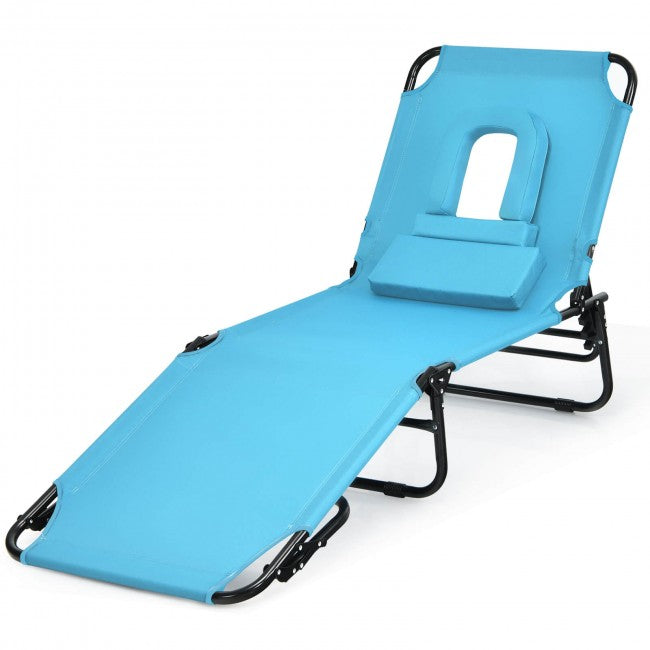 Outdoor Adjustable Folding Beach Lounge Chaise Patio Pool Recliner Chair with Detachable Pillows