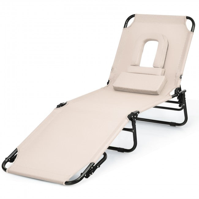 Outdoor Adjustable Folding Beach Lounge Chaise Patio Pool Recliner Chair with Detachable Pillows