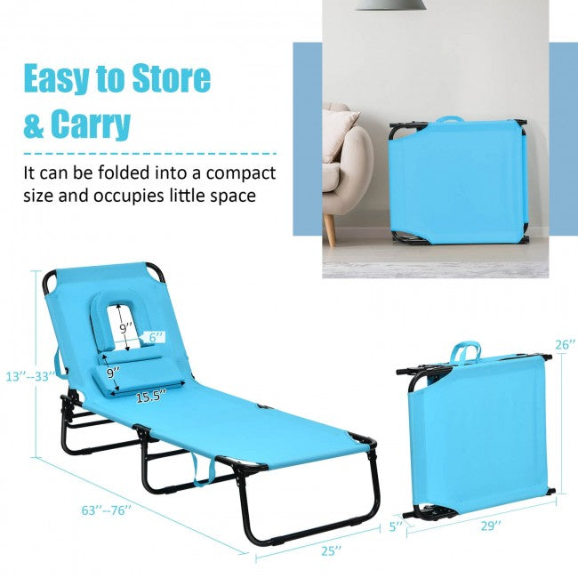 Outdoor Adjustable Folding Beach Lounge Chaise Patio Pool Recliner Chair with Detachable Pillows