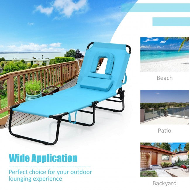 Outdoor Adjustable Folding Beach Lounge Chaise Patio Pool Recliner Chair with Detachable Pillows