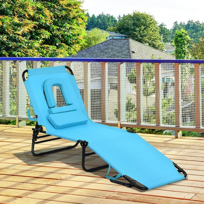 Outdoor Adjustable Folding Beach Lounge Chaise Patio Pool Recliner Chair with Detachable Pillows