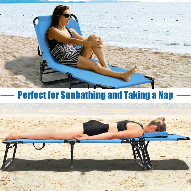 Outdoor Adjustable Folding Beach Lounge Chaise Patio Pool Recliner Chair with Detachable Pillows