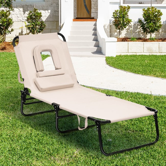 Outdoor Adjustable Folding Beach Lounge Chaise Patio Pool Recliner Chair with Detachable Pillows