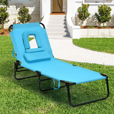 Outdoor Adjustable Folding Beach Lounge Chaise Patio Pool Recliner Chair with Detachable Pillows