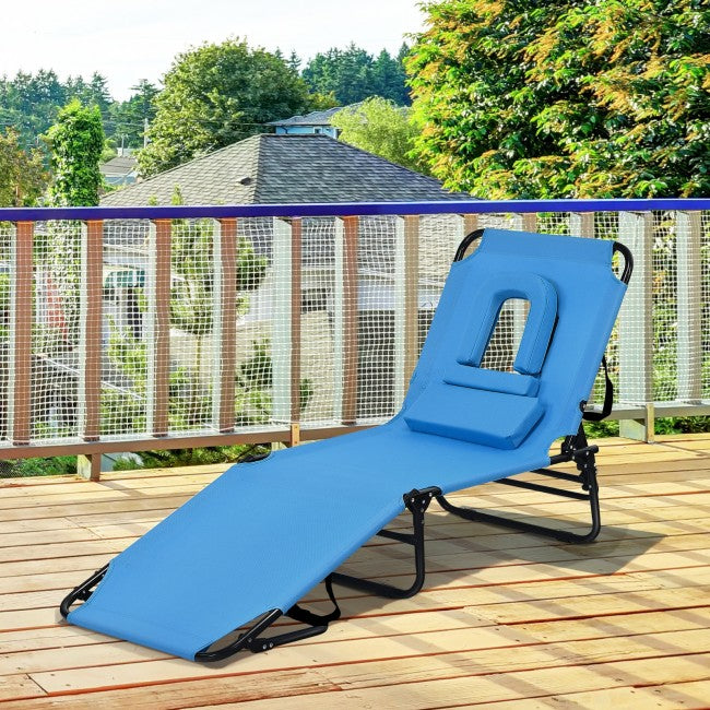 Outdoor Adjustable Folding Beach Lounge Chaise Patio Pool Recliner Chair with Detachable Pillows