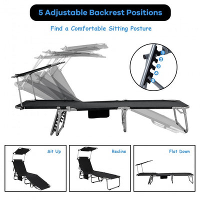 Outdoor Adjustable Folding Recliner Chair Patio Lounge Chair with Canopy Shade