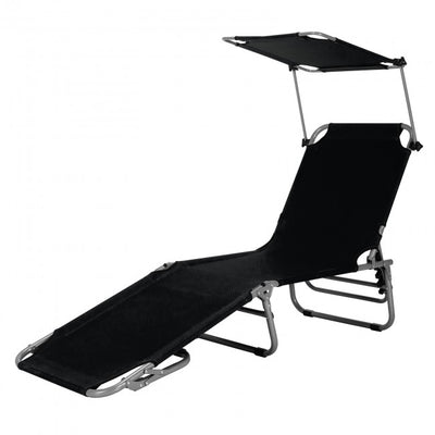 Outdoor Adjustable Folding Recliner Chair Patio Lounge Chair with Canopy Shade