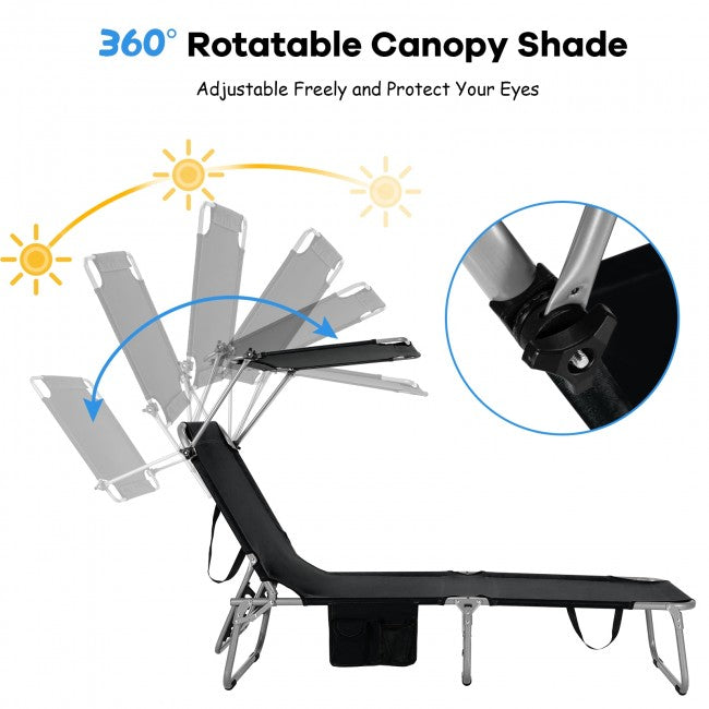 Outdoor Adjustable Folding Recliner Chair Patio Lounge Chair with Canopy Shade