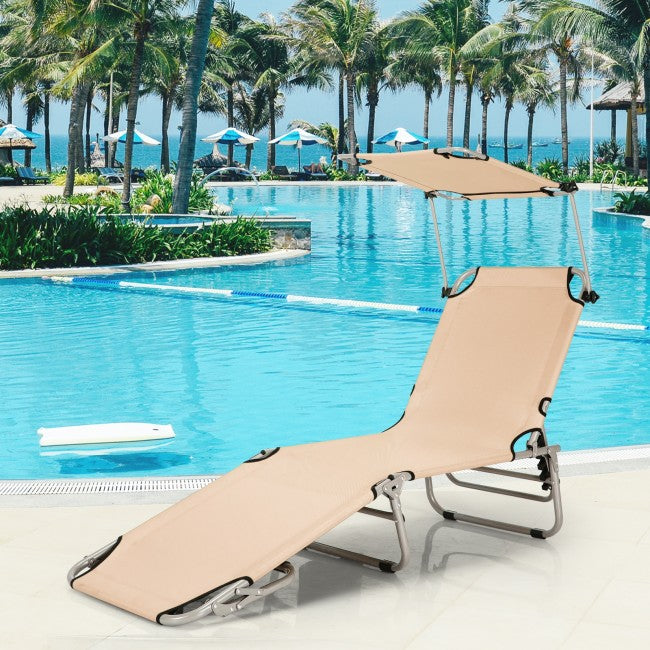 Outdoor Adjustable Folding Recliner Chair Patio Lounge Chair with Canopy Shade