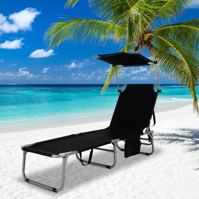 Outdoor Adjustable Folding Recliner Chair Patio Lounge Chair with Canopy Shade