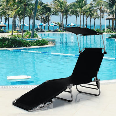 Outdoor Adjustable Folding Recliner Chair Patio Lounge Chair with Canopy Shade