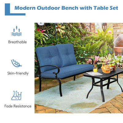 Outdoor Conversation Bench Set 2-Piece Patio Loveseat Sofa Set with Cushions and Coffee Table