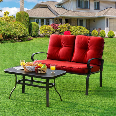 Outdoor Conversation Bench Set 2-Piece Patio Loveseat Sofa Set with Cushions and Coffee Table