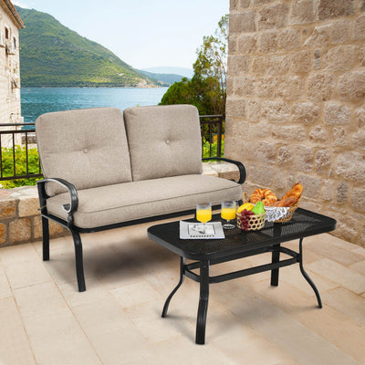 Outdoor Conversation Bench Set 2-Piece Patio Loveseat Sofa Set with Cushions and Coffee Table