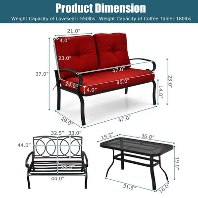 Outdoor Conversation Bench Set 2-Piece Patio Loveseat Sofa Set with Cushions and Coffee Table