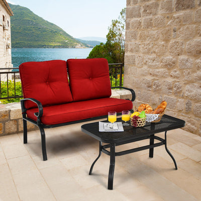 Outdoor Conversation Bench Set 2-Piece Patio Loveseat Sofa Set with Cushions and Coffee Table