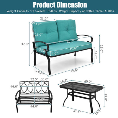 Outdoor Conversation Bench Set 2-Piece Patio Loveseat Sofa Set with Cushions and Coffee Table