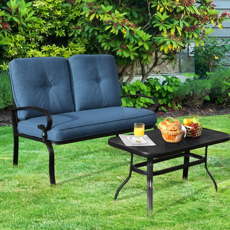 Outdoor Conversation Bench Set 2-Piece Patio Loveseat Sofa Set with Cushions and Coffee Table